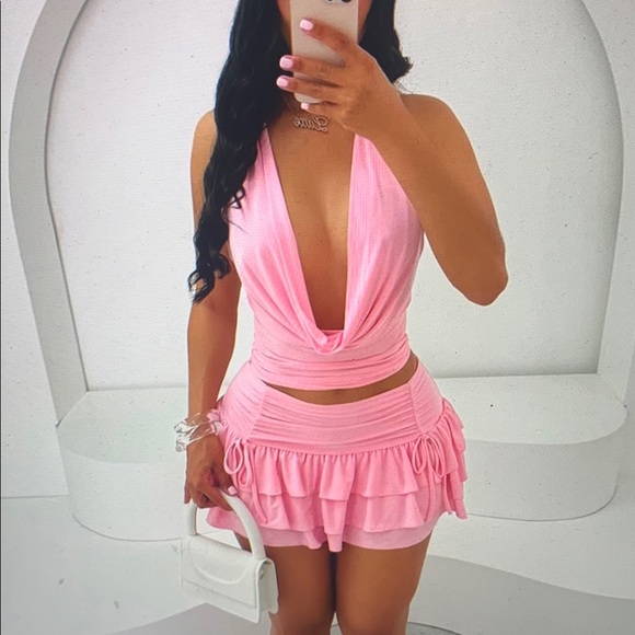 Dresses & Skirts - Pink Two-Piece Ruffle Mini Set
